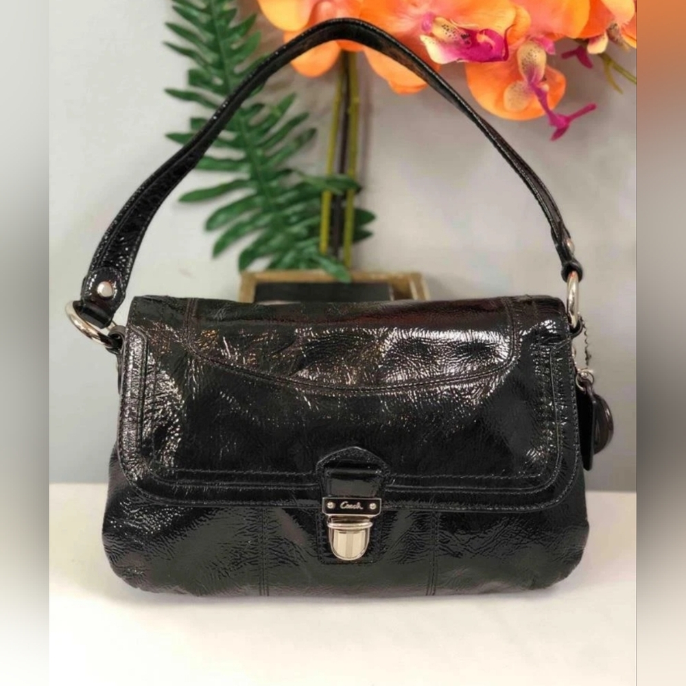 COACH Poppy Black Patent Lyla Onyx Crossbody Shoulder Bag  #18161